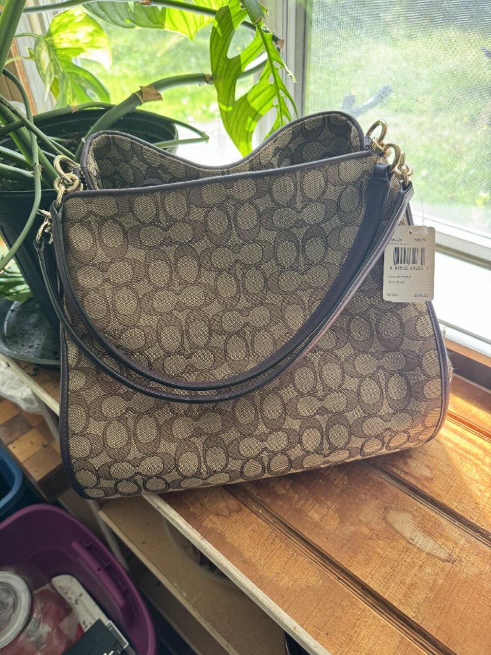 COACH Phoebe Shoulder Bag in Outline Signature Canvas F36424 IM/Khaki Aubergine